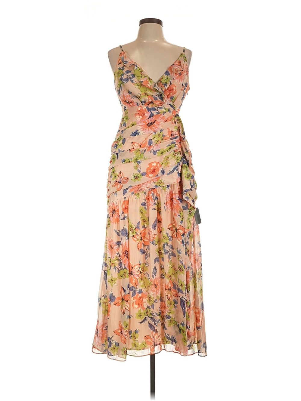 Lulu's Large Peach Floral V-Neck Spaghetti Strap Maxi Dress